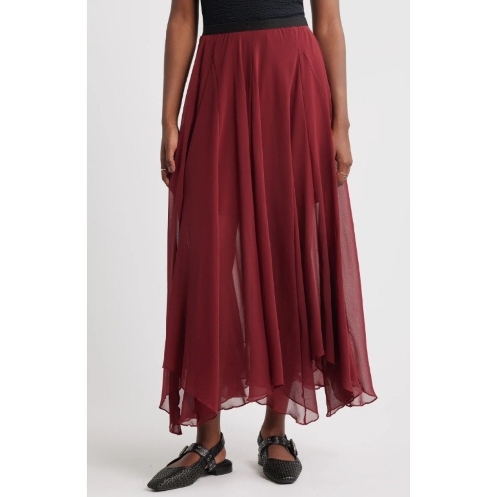 TREASURE & BOND Handkerchief Maxi Skirt Red Grape Women Size XL Flowy Romantic